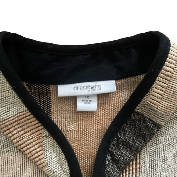 1990s VTG dressbarn Tan Black Textured Tapestry Lightweight Zip Up Jacket 1X - Picture 5 of 5